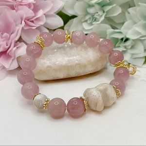 Nature Rose Quartz & Fossilized Coral Bracelet